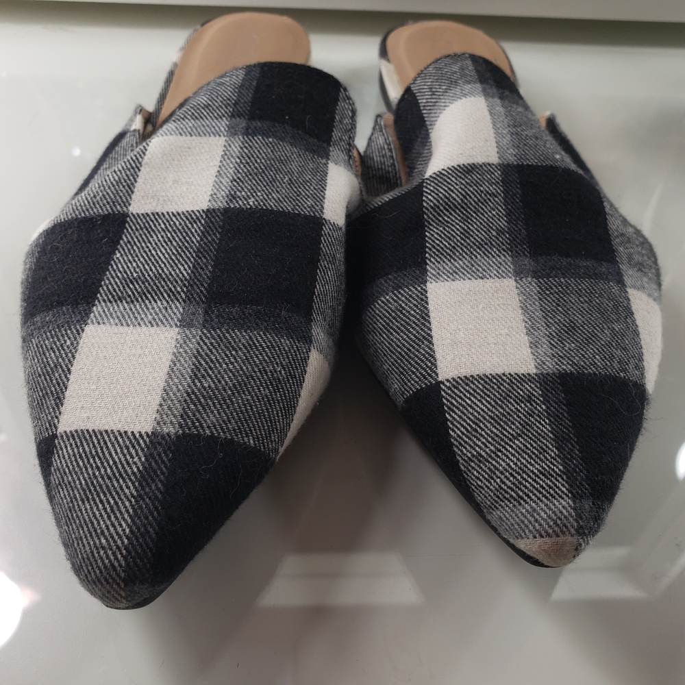 Abound Black and White Mules with Buffalo Check Pattern